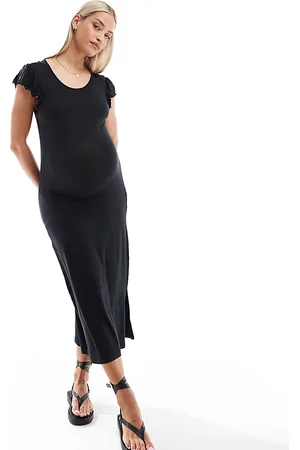 Mama;licious Mamalicious Maternity ruffle detail jersey midi dress in