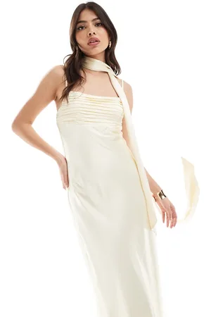 EVER NEW Satin slip midaxi dress with neck tie in butter bean