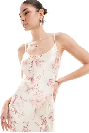 EVER NEW Satin maxi slip dress in ivory floral