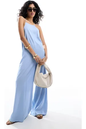 ASOS Racer neck Crosshatch linen look jumpsuit in