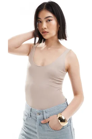 Bershka Scoop neck slinky bodysuit in mink