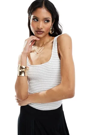 ASOS Shirred scoop back bodysuit in monochrome stripe