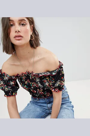 Reclaimed Inspired shirred crop top in floral co ord