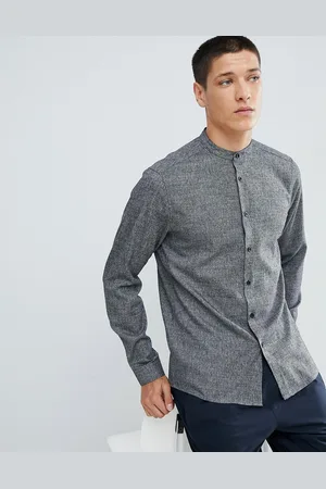 ASOS Slim twill shirt with grandad collar in