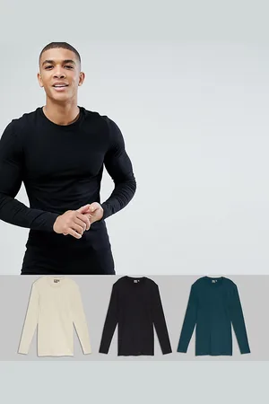 ASOS 3 pack muscle fit longline long sleeve crew neck t-shirt save