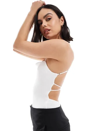 Bershka Straight neck crinkle bodysuit in