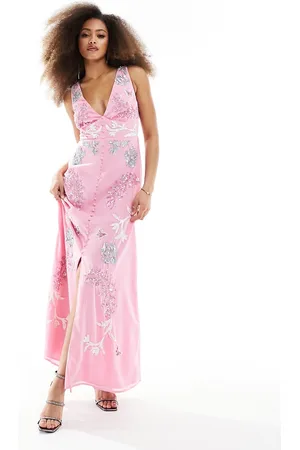 Maya Deluxe V neck embellished maxi dress in