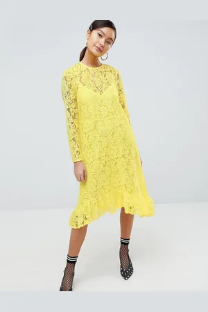 ASOS Lace Midi Swing Dress With Ruffle Hem