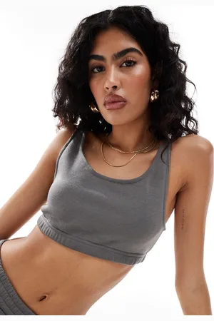 Noisy May Jersey cropped top in charcoal - part of a set