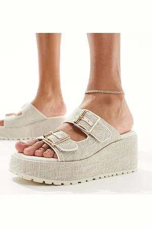 ASOS Texas buckle detail wedge mules in natural