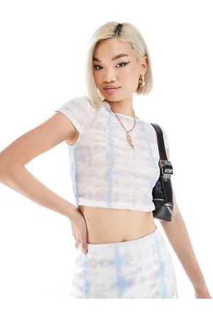 Noisy May Cropped mesh t-shirt with abstract print in pastel - part of a set