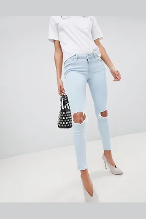 ASOS Whitby low rise skinny jeans in philomena light ice stone wash with busted knees