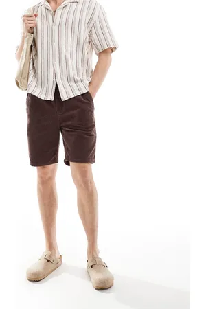 Only & Sons Pull on corduroy shorts in burgundy