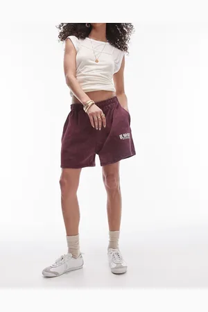 Topshop Graphic le sport sweatpants fabric shorts in burgundy - part of a set