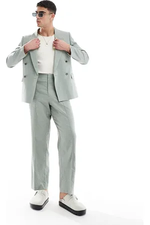 ASOS Barrel leg linen mix suit pants in puppy tooth