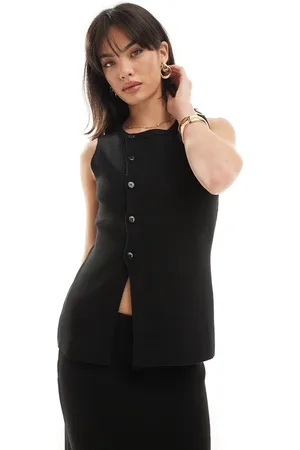 ASOS Knitted asymmetric button front vest with split in