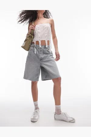 Topshop Denim loose fit jorts in gravel wash