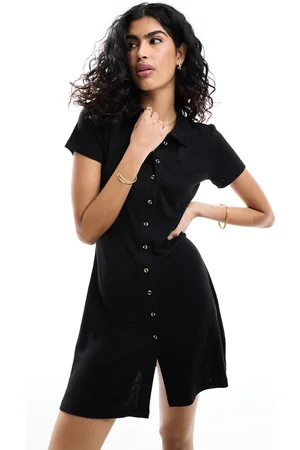 ASOS Collared linen blend mini tea dress with button front in