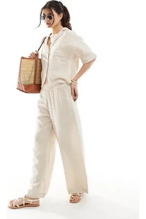 ONLY Linen mix wide leg pants in beige - part of a set