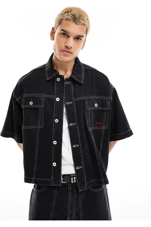COLLUSION Denim skater shirt with contrast branding in washed - part of a set