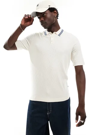 Only & Sons Regular fit stripe collar knit polo in cream