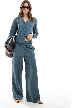 JDY Seersucker wide leg pants in dark - part of a set