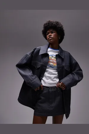 Topshop Denim longline balloon jacket in raw