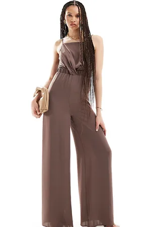 ASOS ASOS DESIGN Tall high neck twist front jumpsuit in chocolate