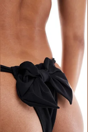 Miss Selfridge Bow back high leg bikini bottoms in