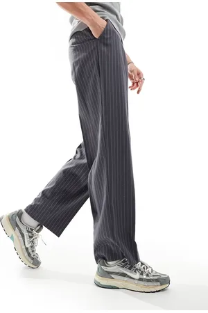 ASOS High waist wide leg pants in charcoal pinstripe
