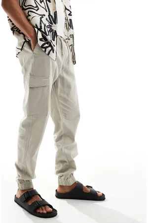 Brave Soul Linen look elastic waist pants in light stone