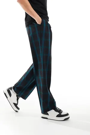 ASOS High waist wide leg pants in dark plaid print