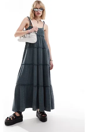 COLLUSION Double cloth shirred tiered cami maxi sun dress in washed