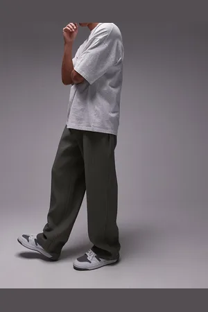 Topman Wide leg plisse pants in khaki