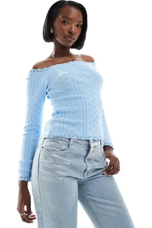 Fashionkilla Pointelle lace trim bardot top in