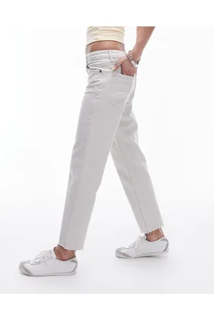 Topshop Cropped mid rise straight jeans with raw hems in off