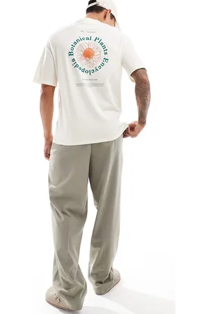 SELECTED Oversized t-shirt with botanical circle backprint in cream