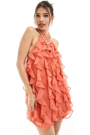 Pretty Lavish Halter ruffled mini dress in dusky rose