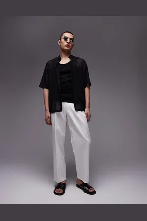 Topman Smart compact cotton wide leg pants in ecru