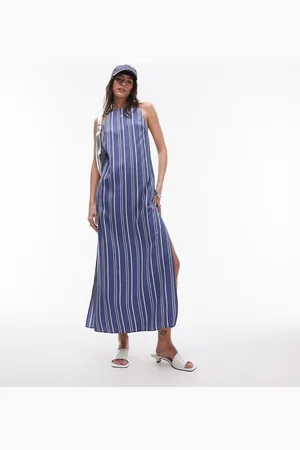 Topshop Sleeveless high slit column maxi dress in stripe print