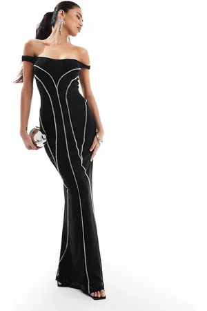 ASOS Off the shoulder maxi dress with contrast exposed seams in