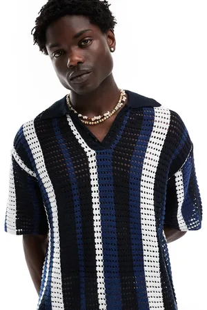 ASOS Relaxed revere polo in crochet stripe