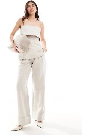 Pretty Lavish Linen blend wide leg pants in stone - part of a set