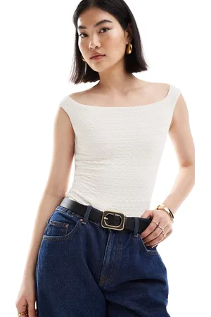 Bershka Off the shoulder crinkle bodysuit in