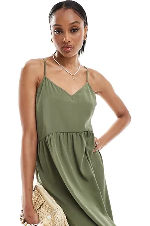 Pieces® Frill bottom maxi dress in khaki