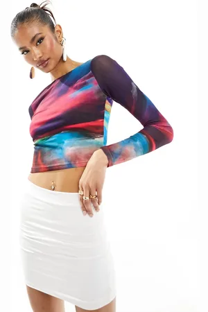 Farai London Fleur mesh long sleeve top in magenta ombre