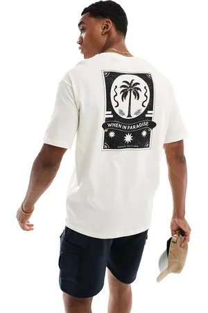 SELECTED Oversized t-shirt with palm placement back print in cream
