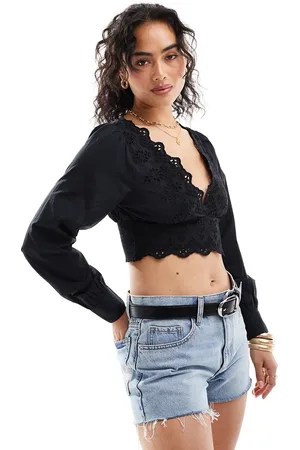 ONLY Eyelet detail cropped blouse in