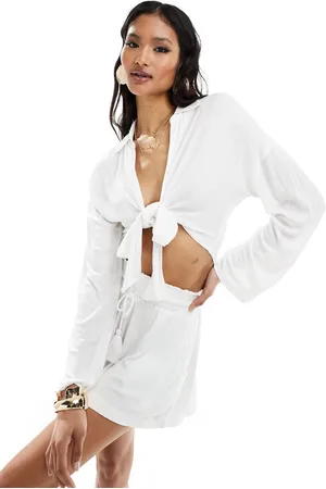 ASOS Textured tie front long sleeve shirt in - part of a set