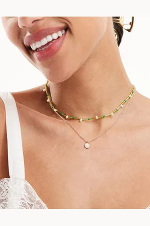 ASOS Pack of 2 necklaces with green bead and disc design
